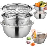 Ensemble de bassins multifonctions en acier inoxydable 3 en 1 - panier de vidange - bol m�langeur - r�pe ...