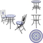 Ensemble de bistro 3 pcs carreaux cramiques bleu et blanc - ensemble de bistro - salon de jardin - meubles ...