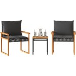 Vidaxl - ensemble de bistro 3 pcs et coussins noir r�sine tress�e acacia