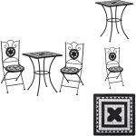 Ensemble de bistro 3 pcs mosaque carreau cramique noir blanc - ensemble de bistro - salon de jardin ...