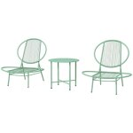 Ensemble bistro 3 pi�ces acier - table + 2 chaises coquillage vertes, r�sistant intemp�ries pour jardin, ...