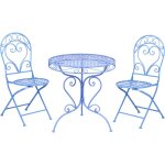 Ensemble bistrot 3 p�ces pour terrasse ext�rieure en m�tal table ronde et chaises bleu albinia