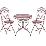 Ensemble bistrot 3 p�ces pour terrasse ext�rieure en m�tal table ronde et chaises rouge bordeaux albinia ...
