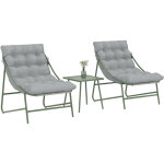 Ensemble bistrot de jardin - outsunny - 2 chaises, table basse et coussins - m�tal - 3 pi�ces - gris ...
