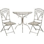 Ensemble de bistrot de jardin vintage en m�tal motif floral cadre en fer table et chaises gris nurra
