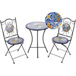 Ensemble de bistrot de jardin vintage en m�tal motif mosa�que cadre en fer table et chaises noir coriano ...