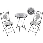 Ensemble de bistrot en m�tal table et chaises pliantes avec carreaux de c�ramique noir et blanc comiso ...