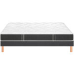 Ensemble bultex essential + sommier unic + pieds 160x200 tissu gris fonc� mousse