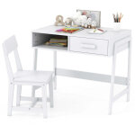 Ensemble bureau et chaise pour enfant avec rangement blanc