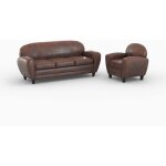 Ensemble canap et fauteuil marron vieilli 4 places - club