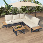 Ensemble de canap� de salon de jardin avec table basse, fonction d'inclinaison r�glable sur 5 niveaux, ...