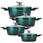 Ensemble de casseroles en marbre 8 pi�ces 16 - 28 cm induction gaz �lectrique vert
