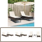 Ensemble de chaises longues et coussins 3 pcs marron poly rotin - chaise longue - transats - salon de ...