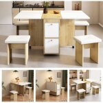Ensemble de chaises de salle � manger avec table pliante - 4 tabourets , id�al pour le salon et la cuisine, ...