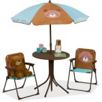 Relaxdays - salon de jardin, enfant, table, chaises, parasol, pour un petit fan d'ours, pour plage ou ...