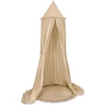 Ensemble : ciel de lit suspendu en coton pour chambre d'enfant et tapis � volants - beige