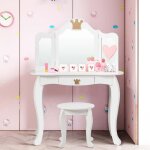 Ensemble de coiffeuse 2 en 1 coiffeuse pour enfants coiffeuse pour filles table miroir en bois blanc ...