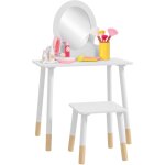 Ensemble coiffeuse pour enfants avec tabouret, coiffeuse 2 pièces pour enfants de 3 à 6 ans - blanc Ensemble coiffeuse pour enfants avec tabouret, coiffeuse 2 pièces pour enfants de 3 à 6 ans - blanc