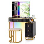 Ensemble de coiffeuse avec miroir lumineux 80 x 40 x 137 cm 7 modes led r�glables tabouret rembourr� ...