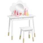 Aiyaplay - ensemble coiffeuse tabouret enfant style nordique motif nuage - miroir rond, tiroir - mdf ...