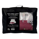Ensemble couette et parure 7 pices boheme framboise pour lit en 140x190 cm, par soleil d'ocre