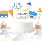 Ensemble de d�corations toppers premier jour d'�cole color� divers motifs 15 pi�ces