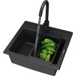 �vier en granit teor granitan avec mitigeur noir, siphon et panier pliable