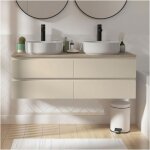 Mob - in ? meuble double vasque suspendu 120 cm ? plan en bois trait� waterproof ? 4 tiroirs spacieux ...