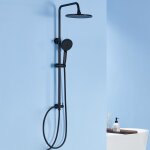 Ensemble de douche noir colonne de douche ronde sans robinetterie, douche de t�te � effet pluie et douchette ...