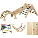 Ensemble d'escalade en bois 5 en 1 - triangle pikler, arche, bascule, toboggan, rampe - panneaux bois ...
