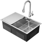 Ensemble vier cuisine 1 bac en acier inoxydable, 70  44 cm avec egouttoir, mitigeur de cuisine avec ...