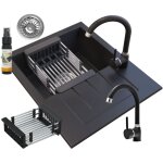 Granitan - ensemble devier en granit robinet noir egouttoir siphon 84802626