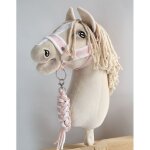 Ensemble hobby horse : licol a3 avec fourrure blanche + longe en corde - blanc et rose poudr�