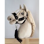Ensemble hobby horse : licol a3 avec fourrure noire + laisse en corde - noir et noir