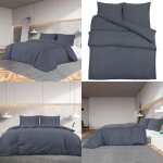 Ensemble de housse de couette anthracite 200x220 cm microfibre - housses de couette - literie - drap ...