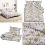 Ensemble de housse de couette blanc et marron 220x240 cm coton - housses de couette - linge de lit - ...