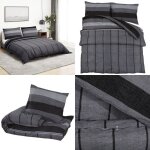 Ensemble de housse de couette gris fonc� 220x240 cm coton - housses de couette - linge de lit - drap ...