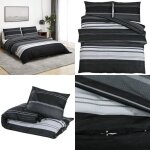 Ensemble de housse de couette noir et blanc 200x200 cm coton - housses de couette - linge de lit - literie ...
