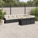 Ensemble jardin 10 places noir r�sine tress�e avec coussins cr�me - salon ext�rieur modulaire avec coffre ...