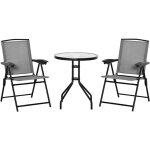 Ensemble de jardin 3 pi�ces 2 chaises inclinables multi - positions pliables + table ronde verre tremp� ...