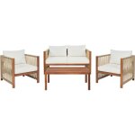 Beliani - ensemble de jardin 4 places en bois d'acacia et corde tresse table et coussins beige antria ...