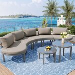 Modfu - ensemble de jardin 5 places, 5 fauteuils et tables basses gigognes avec coussins, pieds rglables, ...