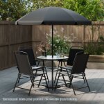 Ensemble de jardin 6 pi�ces avec parasol ensemble de table et chaises d'ext�rieur avec 4 chaises pliantes ...