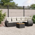 Ensemble jardin 6 places r�sine tress�e noir avec table acacia et coussins lavables - salon ext�rieur ...