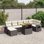 Ensemble jardin 8 places noir r�sine tress�e - salon ext�rieur modulable avec coussins cr�me, table acacia ...