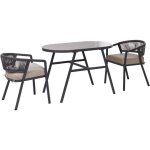Ensemble de jardin en m�tal acier 2 places chaise en osier synth�tique table ovale gris muros