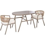 Ensemble de jardin en m�tal acier 2 places chaise en osier synth�tique table ovale taupe muros