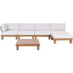 Beliani - ensemble de jardin modulable aluminium canap� d'angle table basse effet bois coussins blanc ...