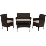 [jamais utilis] ensemble de jardin en poly rotin hhg - 069, ensemble de salon, mtal verre tissu / textile ...