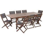 Ensemble de jardin table et 8 chaises en bois d'acacia fonc et textile gris cesana